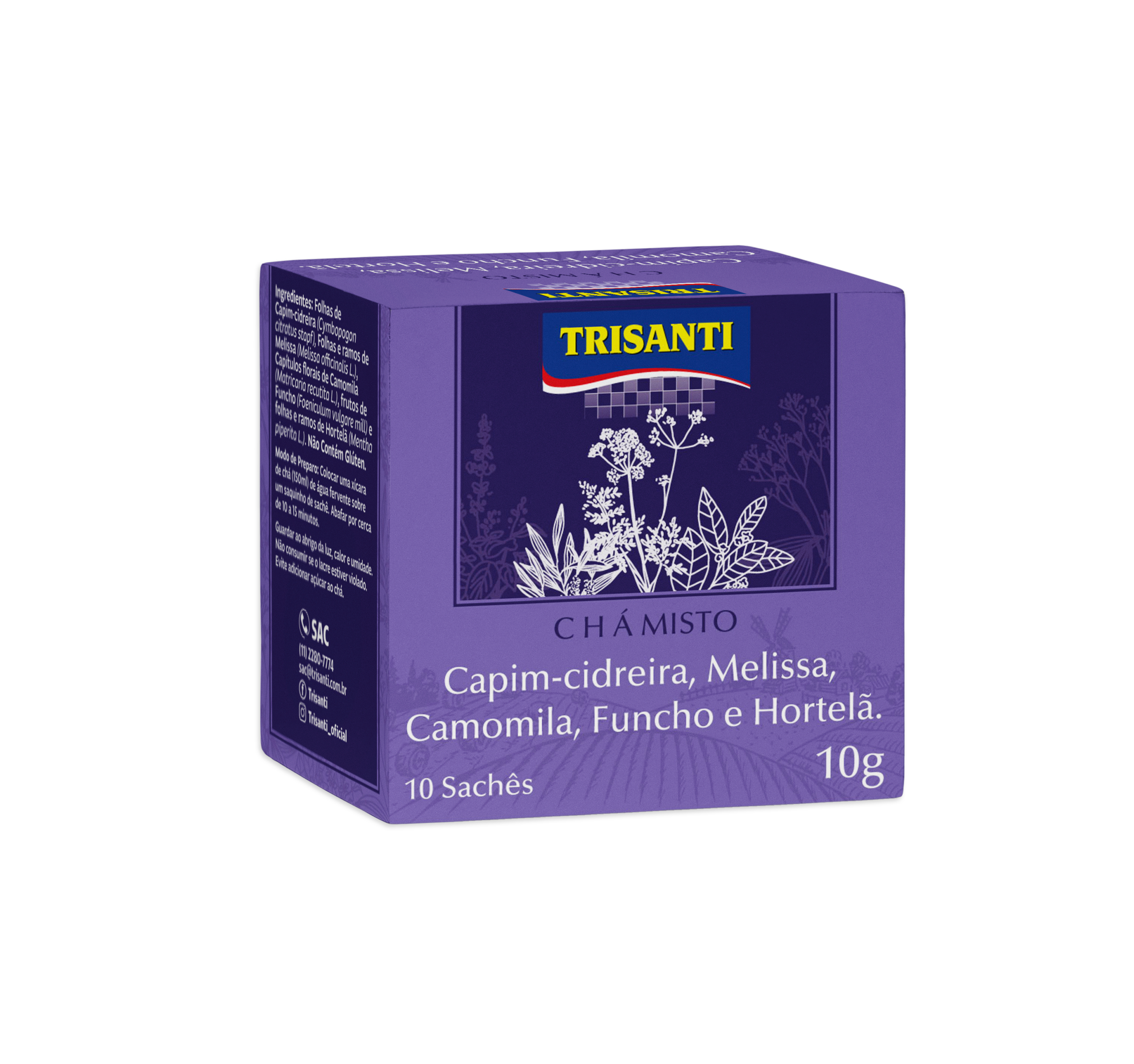 Chá de Capim-cidreira, Melissa, Camomila, Funcho e Hortelã 10g